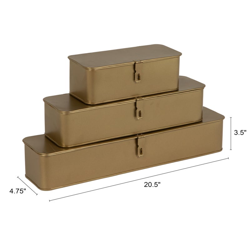 Creative Co-Op Decorative Metal Boxes with Gold Finish (Set of 3 Sizes) - Image 2
